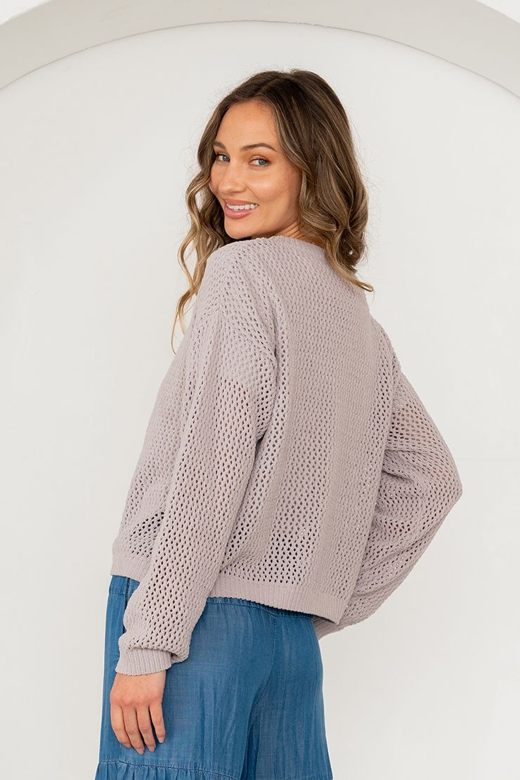Open Knit Denim Star Top - Grey/Denim