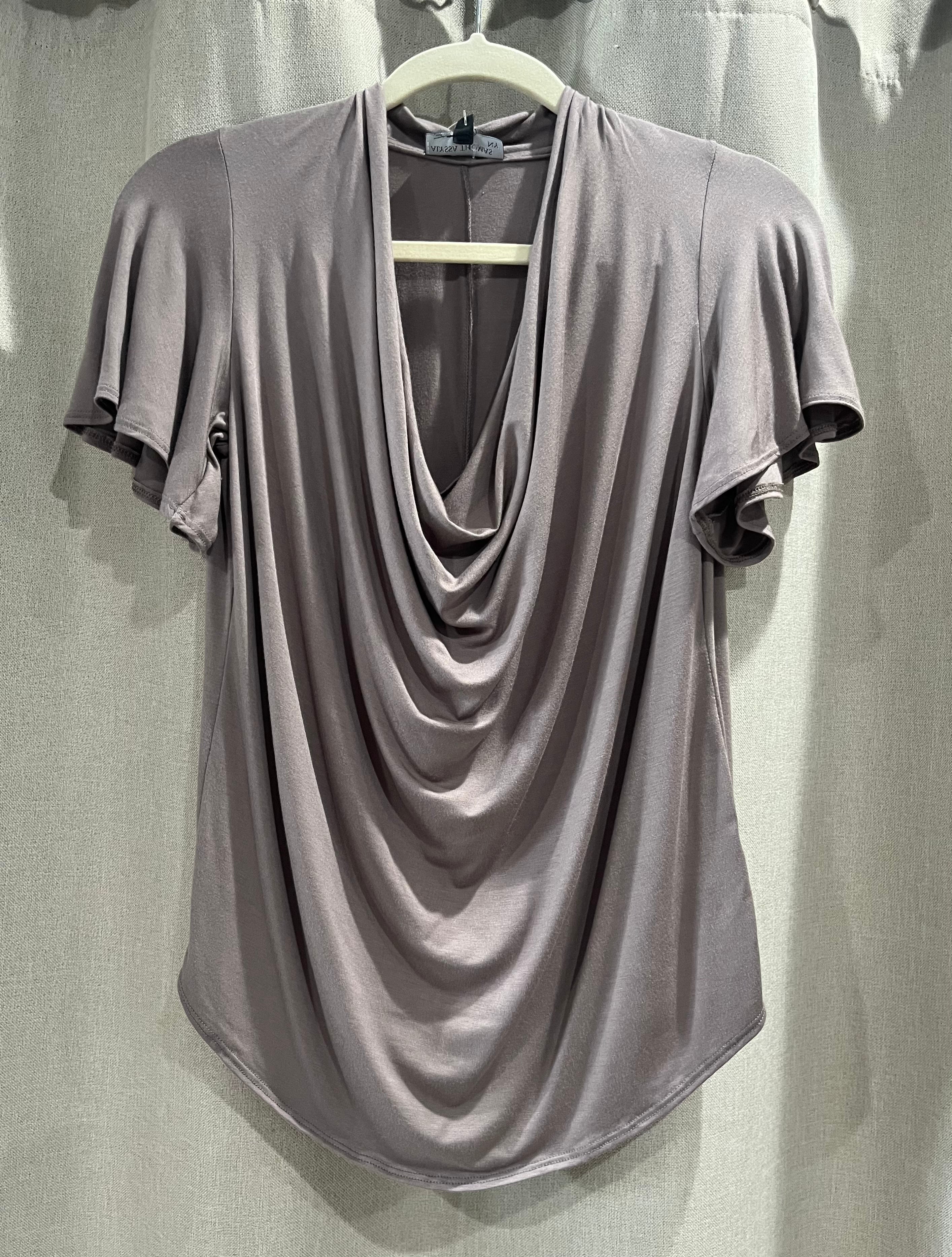 Cowl Neck Flutter Sleeve Top - Taupe