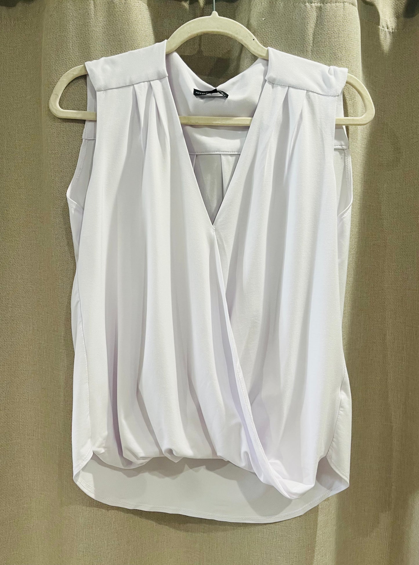 Sleeveless Surplice V Neck Top - White