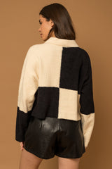 Color Block Zip Up Jacket - Cream/Black