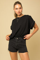 Stud Detail Oversize T-Shirt - Black