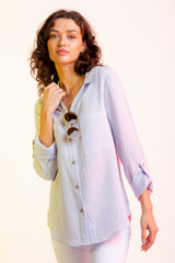 Long Sleeve Double Gauze Button Down Shirt - Sky ONLY 1 M LEFT