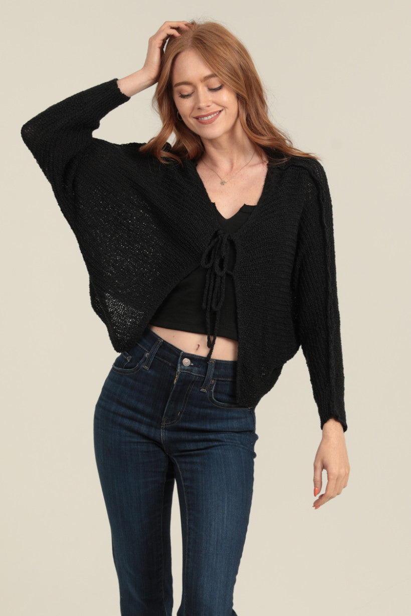 Cardi with Front Ties - Black