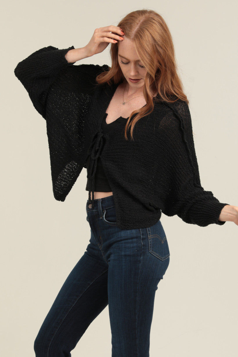 Cardi with Front Ties - Black