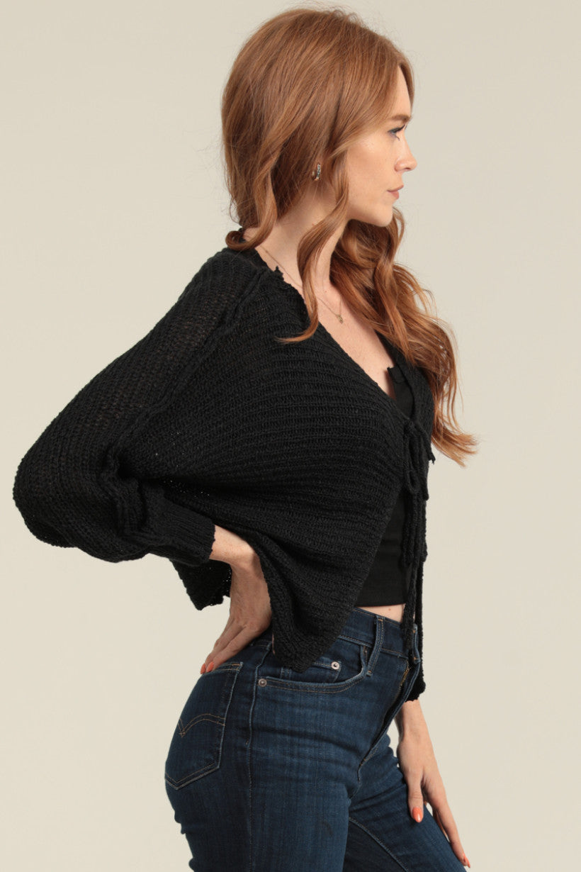 Cardi with Front Ties - Black