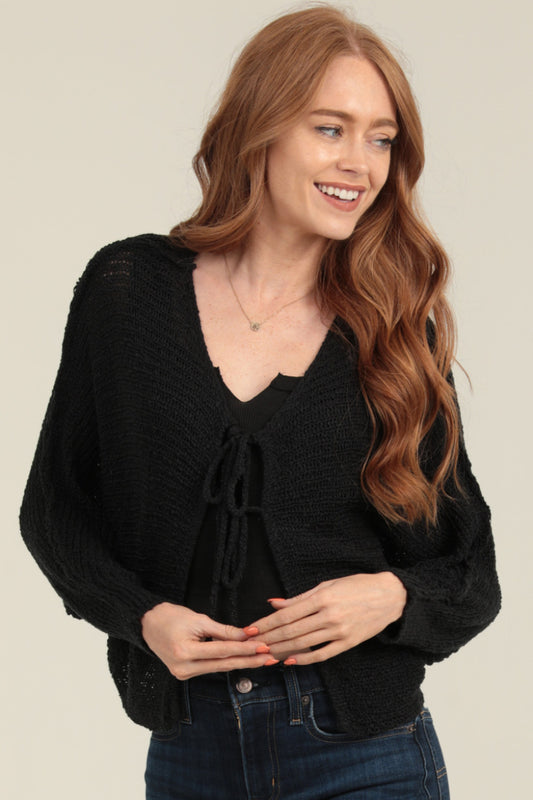 Cardi with Front Ties - Black