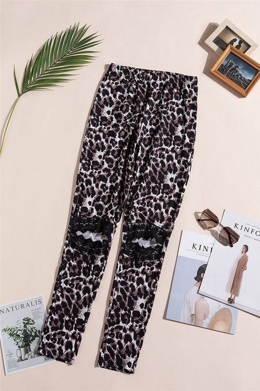 Leopard Leggings with Lace Cut Out