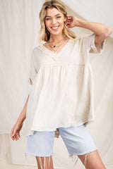 Linen Baby Doll Top - Natural