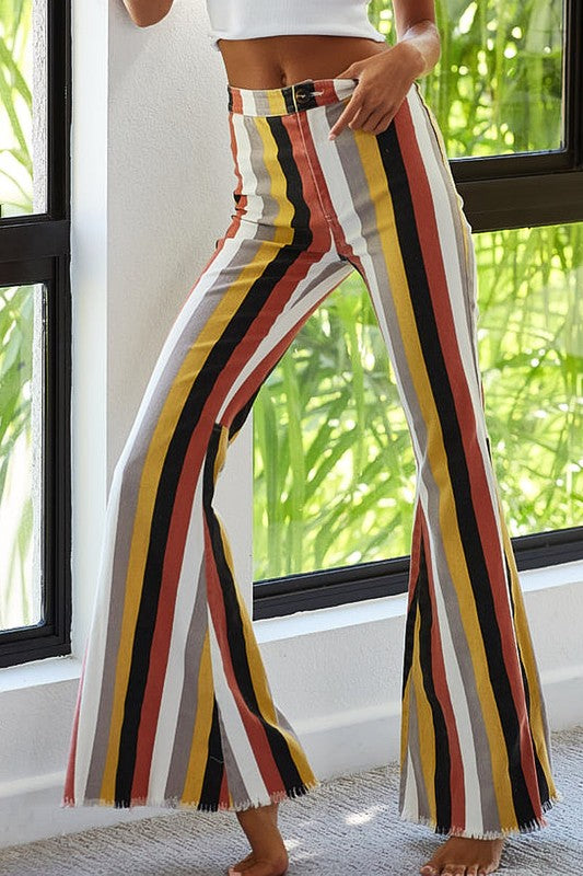 Stripe Bell Bottom Pants - Multi Color ONLY SMALL LEFT