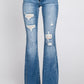 Mid Rise Distressed Tie Flare - PETITE - Medium Blue