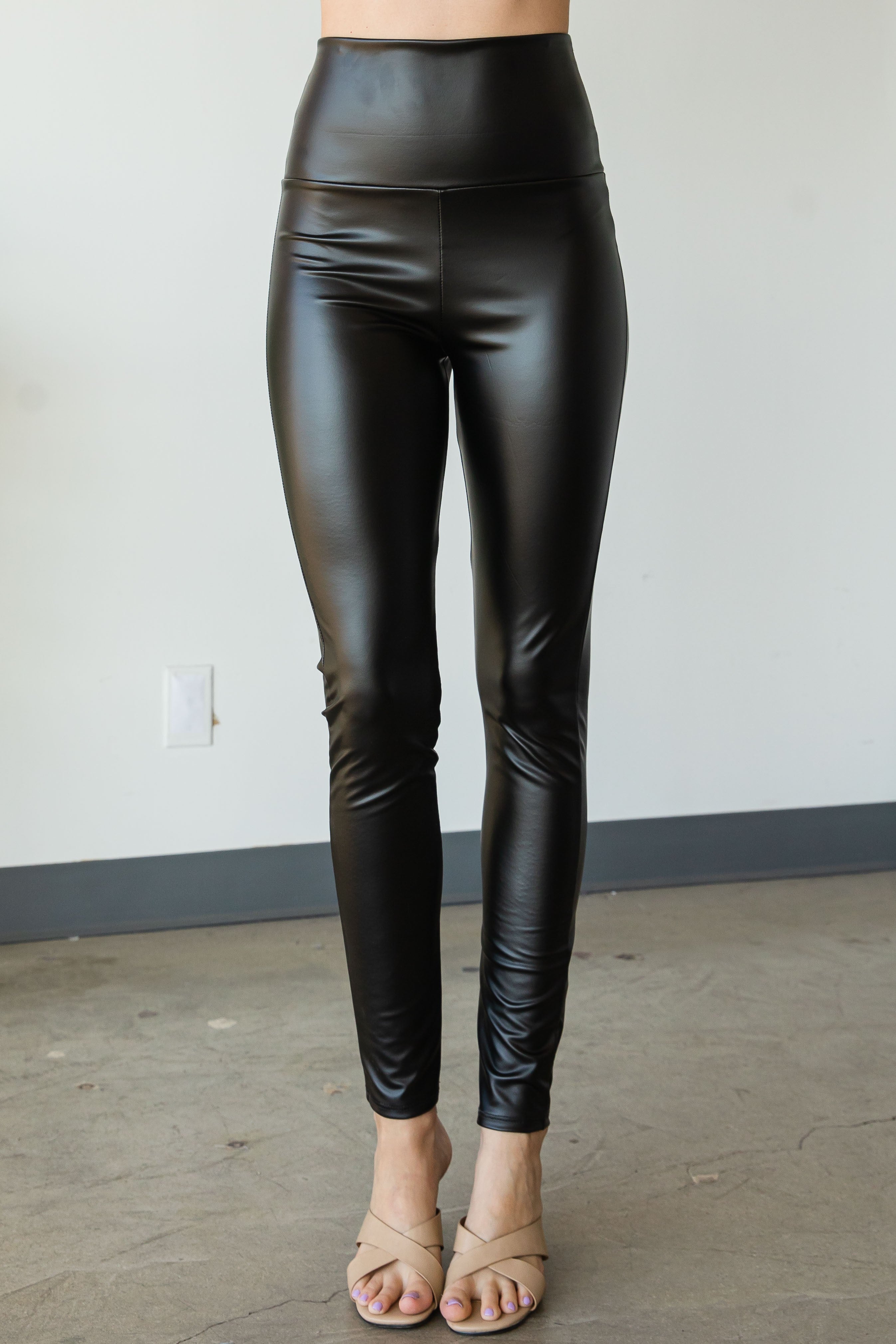 High Rise Faux Leather Leggings - Black