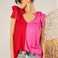 Color Block Top With Shoulder Ties - Red/Fuchsia ONLY 1 XL LEFT