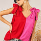 Color Block Top With Shoulder Ties - Red/Fuchsia ONLY 1 XL LEFT