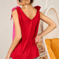 Color Block Top With Shoulder Ties - Red/Fuchsia ONLY 1 XL LEFT