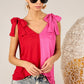 Color Block Top With Shoulder Ties - Red/Fuchsia ONLY 1 XL LEFT