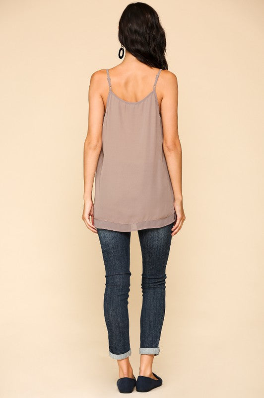 Sheer Neckline Camisole - Stone