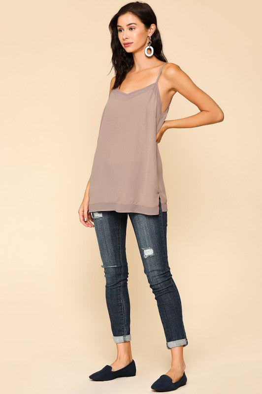 Sheer Neckline Camisole - Stone