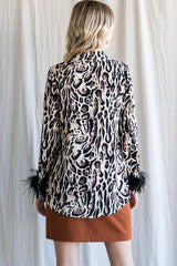 Animal Print Feather Cuff Top - Black  ONLY 1 SMALL LEFT