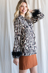 Animal Print Feather Cuff Top - Black  ONLY 1 SMALL LEFT