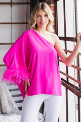 One Shoulder Feather Top - Hot Pink