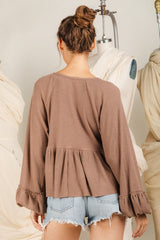 Front Smocked Top - Mocha ONLY S LEFT