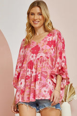 Floral Poncho Blouse - Pink ONLY 1 MEDIUM LEFT