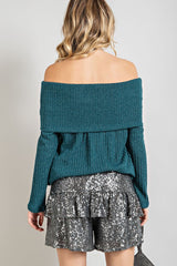 Off the Shoulder Sweater with Metallic Detail - Hunter