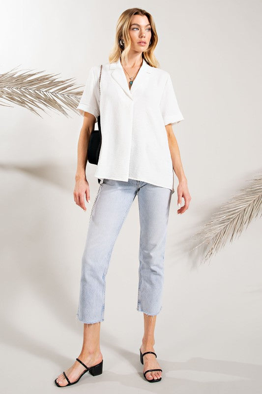 Pleated Detail Collared Shirt  - Off White ONLY 1 SMALL LEFT