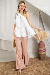 One Shoulder Tiered Top - Off White ONLY 1 LARGE LEFT