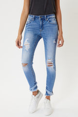 Mid Rise Hem Detail Ankle Skinny Jeans - Med Blue ONLY SIZE 5(26) LEFT