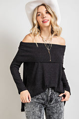 Off the Shoulder Sweater with Metallic Detail - Black