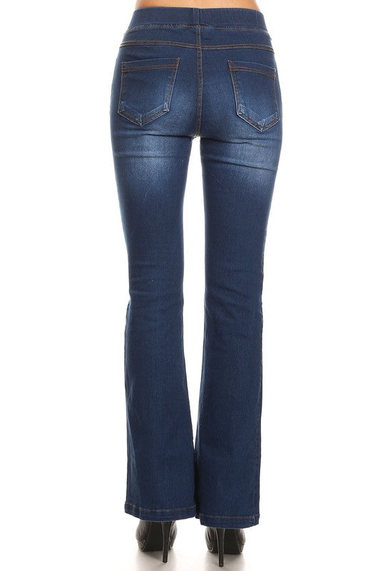 Cher Flare Pull on Jeans - Dark Denim