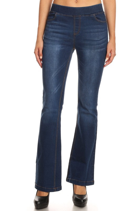 Cher Flare Pull on Jeans - Dark Denim