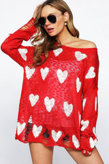 Heart Slub Distressed Sweater Top