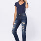 Mid Rise Destroyed Boyfriend Jeans - Dark Denim