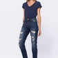 Mid Rise Destroyed Boyfriend Jeans - Dark Denim