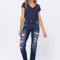 Mid Rise Destroyed Boyfriend Jeans - Dark Denim