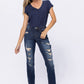 Mid Rise Destroyed Boyfriend Jeans - Dark Denim