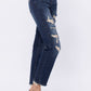 Mid Rise Destroyed Boyfriend Jeans - Dark Denim