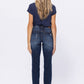 Mid Rise Destroyed Boyfriend Jeans - Dark Denim