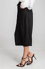 High Waist Wide Leg Pants - Black with White Stripe ONLY SMALL LEFT