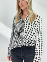 Hi Low Houndstooth Blouse - Black/White  ONLY  SMALL LEFT