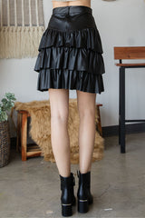 Layered Faux Leather Mini Skirt - Black
