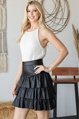 Layered Faux Leather Mini Skirt - Black
