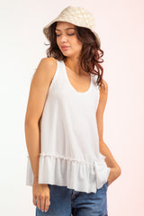 Sleeveless Dotted Swiss Ruffle Hem Top - White ONLY 1 SMALL LEFT
