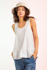Sleeveless Dotted Swiss Ruffle Hem Top - White ONLY 1 SMALL LEFT