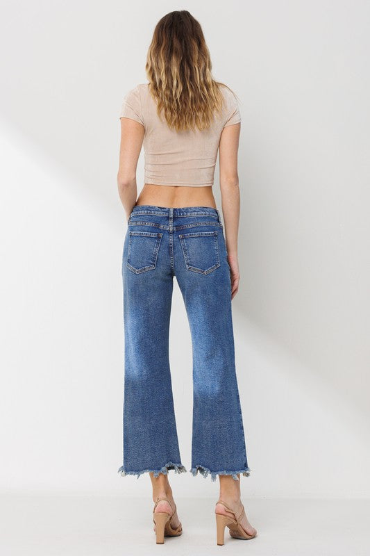 Mid Rise Straight Leg Jeans with Frayed Hem - Medium Vintage