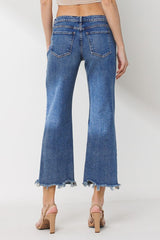 Mid Rise Straight Leg Jeans with Frayed Hem - Medium Vintage