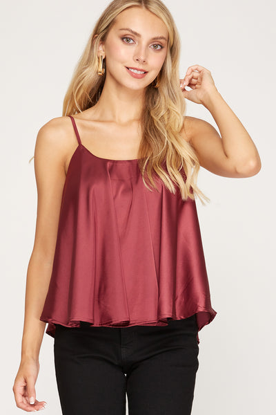 Rounded Sweep Satin Cami Top - Wine ONLY 1 MEDIUM LEFT
