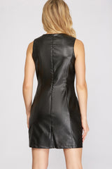 Faux Leather Sleeveless Dress - Black